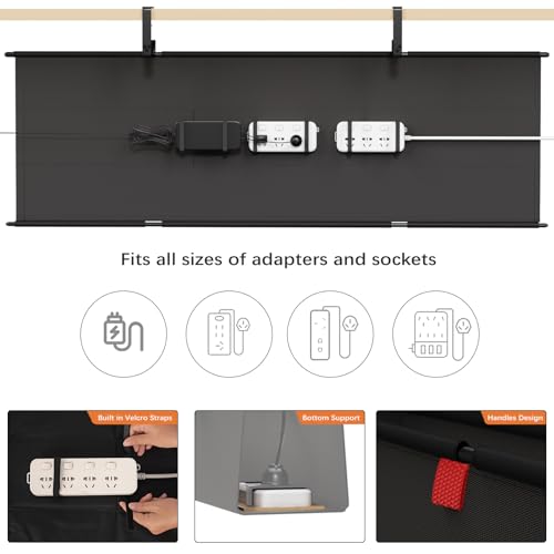 Under Desk Cable Management Tray - 48" Cord Organizer for Desk No Drill, Fabric Under Table Wire Organizer with 16X Cable Ties Hide for Office/Home, Cord Hider Fits Adapters & Sockets, Black - color: Black, size: 48'' L