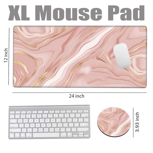 Gold Pink Marble Mouse Pad 24 x 12 inch Mousepad Gaming Desk Mat Large Computer Pad with Non-Slip Base Office Home Work - color: Small Pink Marble, size: 24''X12''