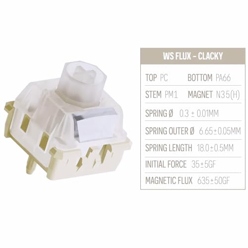OOCTPK Chilkey WS Flux HE Hall Effect Switches: Linear Factory Pre-Lubed Magnetic Keyboard Switches, Freely Setting Pre-Travel Key Switch for Rapid Trigger HE Gaming Keyboard (5 Pcs) - color: WS Flux Switches-Clacky-5 pcs