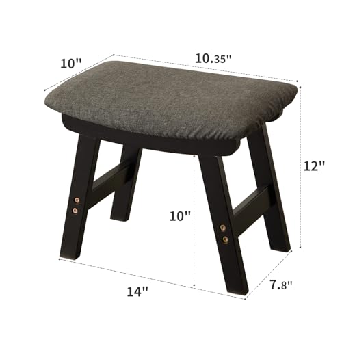 Kitsanery Foot Stool,Ottoman,Bamboo Small Sofa Foot Rest Under Desk,Extra Seating for Living Room, Bedroom and Kitchen (Black Stool Legs - Gray Surface) - color: Black Stool Legs - Gray Surface
