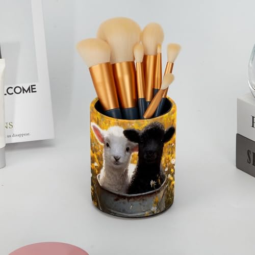 Cute Sheep Pen Holder Pencil Organizer for Desk, 3.1” x 3.1” x 3.9” Pencil Cup Office Supplies, Large Capacity Cute Pen and Makeup Brush Holder for Desktop, Home, School - color: Cute Sheep