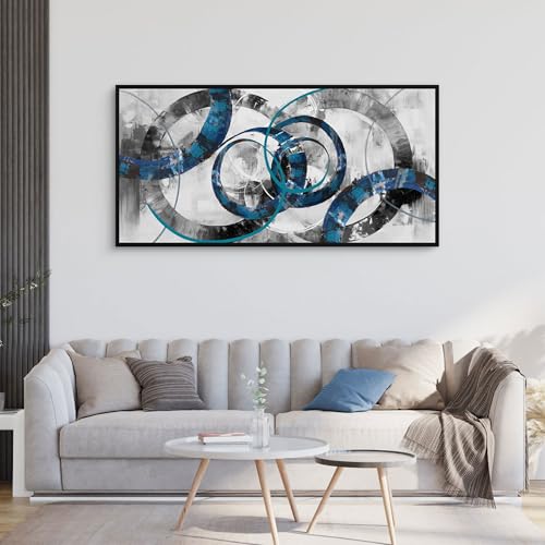 XLSJERST Wall Art for Living Room - Abstract Wall Decor Blue and Gray Canvas Picture Print Framed Artwork for Bedroom Office Home Decoration - 48x24 Inches - color: Blue and Gray-Black frame, size: 29x58 inches