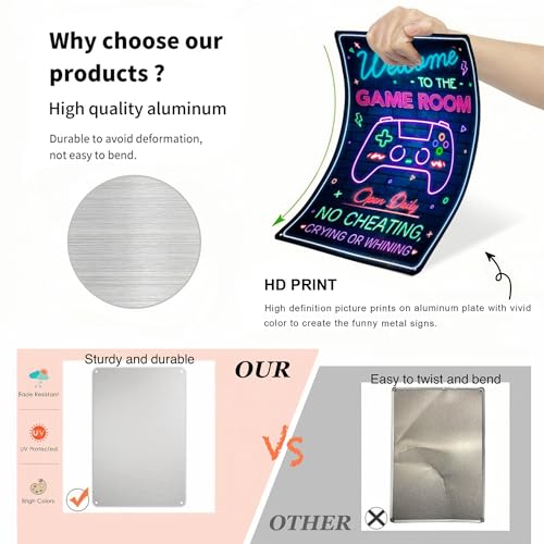 Funny Rinted Neon Gaming Metal Poster for Gaming Room Wall Door Decor for Teen Boy Boyfriend Welcome To The Game Room Sign 8 x 12 Inches