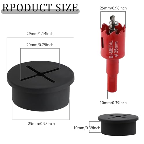 1 Inch(25mm) Desk Grommet, 13 Pieces Wire Grommet, Desk Hole Cover for Cables with Hole Saw,Plastic Cable Cord Wire Hole Cover for Desk, Table,Cabinet,Countertop and Other Furniture(Black) - size: 1IN/25mm Black-Cross