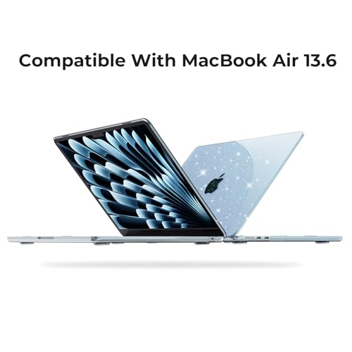 EooCoo Case Compatible with MacBook Air 13 inch M5 2026-2022 Release M4 M3 M2 A3449 A3240 A3113 A2681, Glitter Hard Shell&Keyboard Skin Cover&Screen Protector for Mac Air 13.6 inch, Sparkly SkyBlue - color: Glitter Skyblue