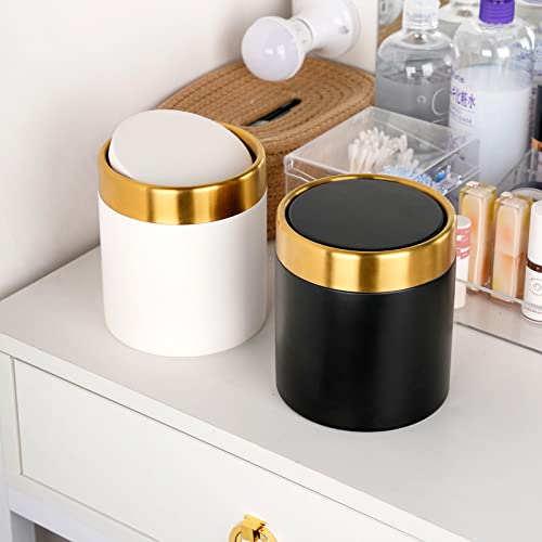 Mini Trash Can with Lid, Small Metal Desktop Trash Bin with Swing Lid, 1.5L / 0.4 Gal Countertop Waste Bin for Desk, Vanity, Bathroom, Coffee Bar and Office, Black - color: Black