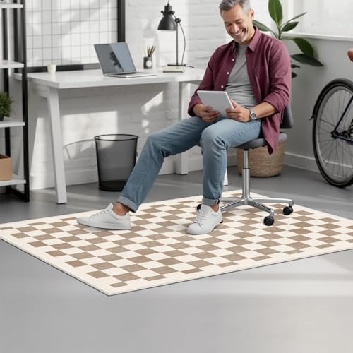 Office Chair Mat for Carpet Hardwood Tile Floor,36"x48" Computer Chair Mat for Rolling Chairs Carpet, Under Desk Non Slip Gaming Rug, Low-Pile Rubber Backing Large Protector Mat,Boho Brown Checkered - color: Modern Chair Mat 6