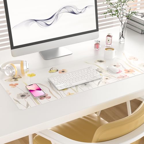 Colorful Star Large Mouse Pad, Watercolor Floral Desk Mat Office Supplies, Waterproof PU Leather Gaming Mousepad for Women Girls, Butterflies Desk Pad Home Office Décor Accessories 31.5" x 11.8" - color: Floral Butterflies, size: 31.5L x 11.8W inches