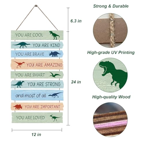 Dinosaur Wall Decor for Boys Room, 9-Piece Inspirational Wooden Signs with Positive Affirmations, Dino Nursery Decor for Toddler Kids Bedroom, Baby Boy Room Art with Motivational Quotes - color: Dino 01