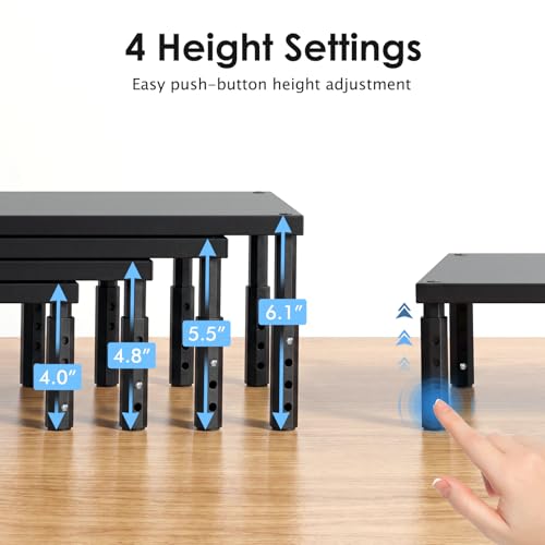 ECOLOVI Wood Laptop Stand for Desk, 4-Height Adjustable Computer Monitor Stand Riser for Desk Organizer and Accessories, Office Desk Accessories Workspace Organizer for Home Office Supplies, Black - color: Black, size: Adjustable Height