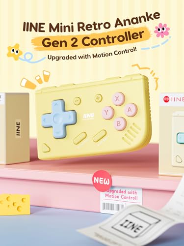 IINE Mini Retro Game Controller, Pocket-Size Wireless Mini Game Controller with Keychain Design, Portable Travel Controller for Mobile & PC Gaming (Yellow) - color: Yellow
