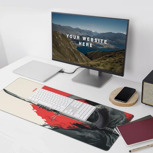 Japanese Samurai Sword Gaming Mouse Pad, XL Desk Mat, Non-Slip Rubber Base, Waterproof with Stitched Edges, 35.4 x 15.7 Inch - color: Japanese Samurai Sword