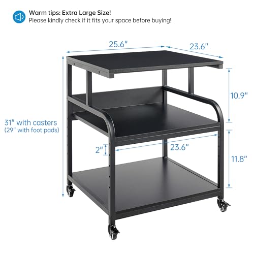 Fannova 25.6" x 23.6" Extra Large Printer Stand Table with Adjustable Storage Shelf, 3 Tier Rolling Printer Cart with Industrial Wheels for Home Office, Black - color: Black, size: 25.6"W x 23.6"D x 30.9"H