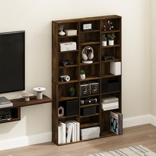 Furinno Jaya DVD Shelf, 24-Shelf Wide CD Rack, Media Shelf with Adjustable Shelves, 8 x 3 DVD Storage Cabinets for CD Blueray Game Disc, Easy Assembly, for Living Room, Home Office, Amber Pine - color: Amber Pine, size: 24-Shelf
