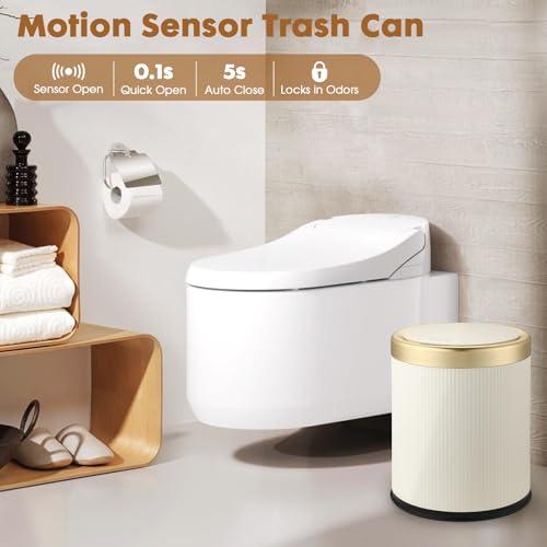 Automatic Motion Sensor Bathroom Trash Can with Lid, 2.8 Gallon Touchless Trash Garbage Bin Small Mini Trash Cans Trashcan -White - color: White, size: 2.8 Gallon