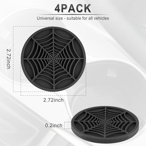 Alpmosn 4PCS Spider Web Car Coasters for Cup Holders, Halloween Funny Non-Slip Silicone Insert Ornaments Coasters, Automotive Cupholder Goth Accessories for Men & Women(Black) - color: Black