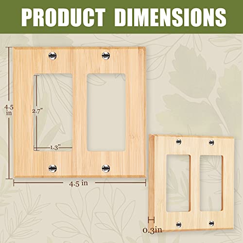 2PC Solid Wood Double Rocker Light Switch Plate 4.5" X 4.5" Bamboo Light Switch Cover Quality Raw Wooden Decorative Bedroom Kitchen Home Decor (Double Rocker) - color: 2PC-Double Rocker