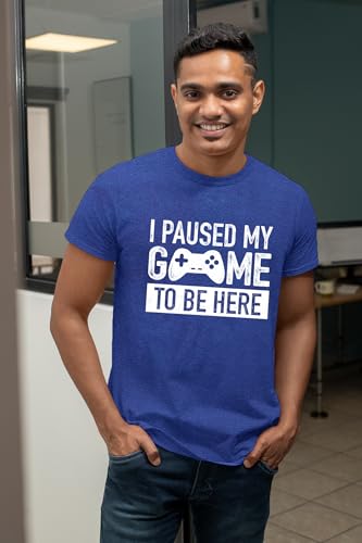 I Paused My Game to Be Here t Shirt Gamer Gifts for Men Gaming Funny Graphic Tees - color: Charcoal Blue, size: XX-Large