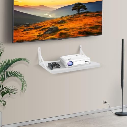 White Small Mini Projector Shelf/Projector Wall Mount Floating Shelf/Router Shelf/Modem Cable Box Shelf/Projector Rack Holder/Projector Mount by MDF