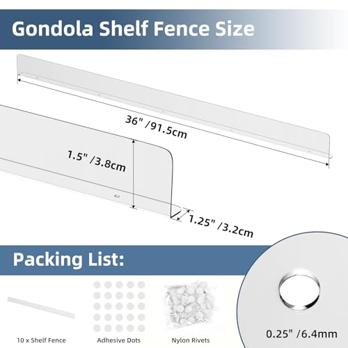 Nalwort 10 Pcs Retail Gondola Shelving Front Fence, Clear PET Shelf Fence with 1/4" Holes and Screws, Front Lips Barrier for Retail Store Display Rack, 1.5" H x 36" L - size: 1.5" H x 36" L