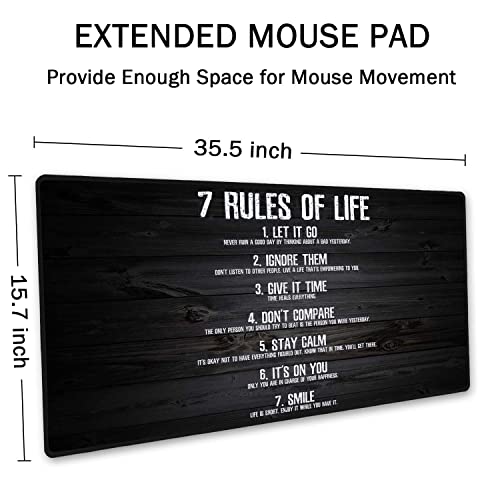 SSOIU 7 Rules of Life Motivational Quotes Mouse Pad 35.5 X 15.7 Inch XXL Full Desk Mousepad Extended Large Non-Slip Rubber Base Waterproof Big Keyboard Mat with Stitched Edges for Gaming and Office - color: 7 Rules of Life