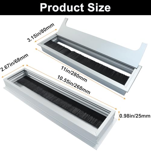 Cable Grommet, 280mm x 80mm Rectangle Hole Cover for Desk Organizers, Silver Desk Grommet Hole Cover for Computer Desk Table - color: Silver, size: 280 x 80mm