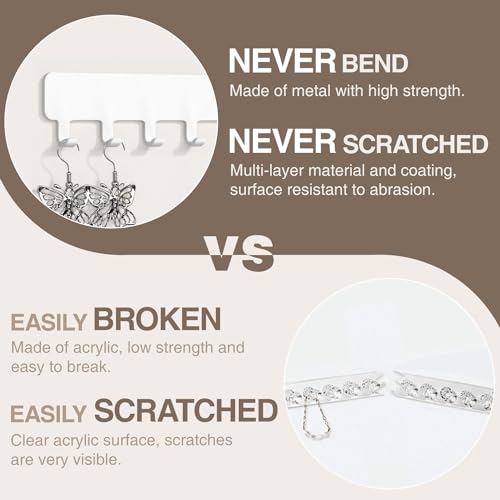 Necklace Holder Hanging Jewelry Organizer - Self-Adhesive Wall Mounted for Necklaces, Bracelets, 2 PCS, White - color: White