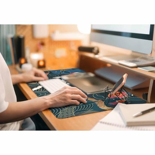 Japanese Fish Mouse Pad Abstract Oriental Japanese Asian Keyboard Mat Large Gaming Mousepad for Desk,Office,Bed 35.4"X15.7" - color: koi fish