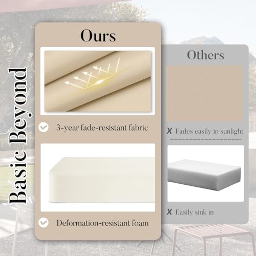 Basic Beyond Outdoor Chair Cushions for Patio Furniture, Waterproof Outdoor Seat Cushions Set of 4 19 x 19, Patio Chair Cushions Set of 4 with Ties and Handle, Beige White - color: Beige, size: 19x19x3