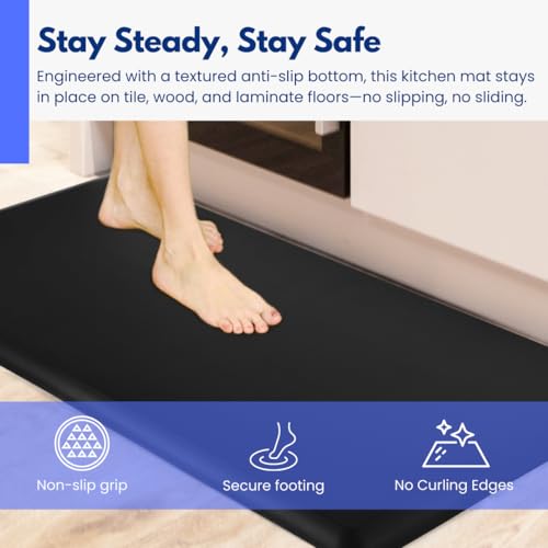 Art3d 3/4" Thick Kitchen Mats for Floor, Waterproof 20" X 39" Cushioned Comfort Mat, Long Anti Fatigue Mats for Kitchen, Ergonomic Standing Office Desk, Home and Garage, Black - color: Black, size: 39"L x 20"W x 0.8"Th