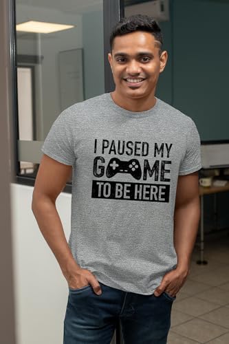 I Paused My Game to Be Here t Shirt Gamer Gifts for Men Gaming Funny Graphic Tees - color: Light Gray, size: Small