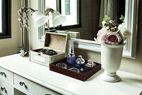 HofferRuffer Decorative Vanity Tray, Desktop Storage Organizer, Catchall Tray, Valet Tray, Nightstand or Dresser Organizer, PU Faux Leather Bathroom Tray, Brown, 10.2 x 8.4 x 1.8 inches - color: Brown, size: 10.2" x 8.4" x 1.8"