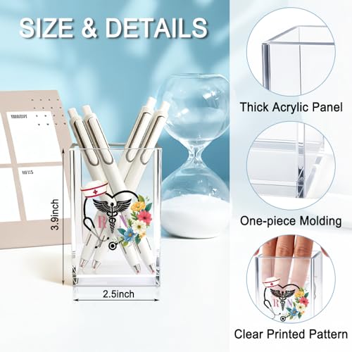 RN Acrylic Pencil Holder Cup, Floral Stethoscope Pen Holder for Women Nurse, Appreciation Thank You Gifts for Registered Nurse CAN MA, Nurse Week Decor RN Gifts, Nurse Day Present - color: black & multi