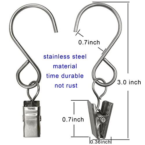 Stainless Steel S Hooks Curtain Clips, 50 Pack Hanging Party Lights Clips, Hangers Gutter Photo, Art Craft Display, 3 Inch Long, Silver - color: 3 Inch Long Silver