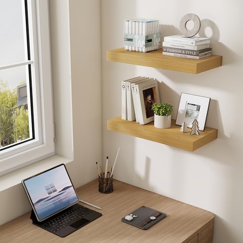 Dreamland 20 Inches Floating Shelves for Wall, 6.7 Inch Deep Floating Shelves Set of 2, Large Display & Storage Shelf, Wall Shelf for Bathroom Bedroom Living Room Kitchen Office,Oak - color: Oak, size: 20"W x 6.7"D,Set of 2
