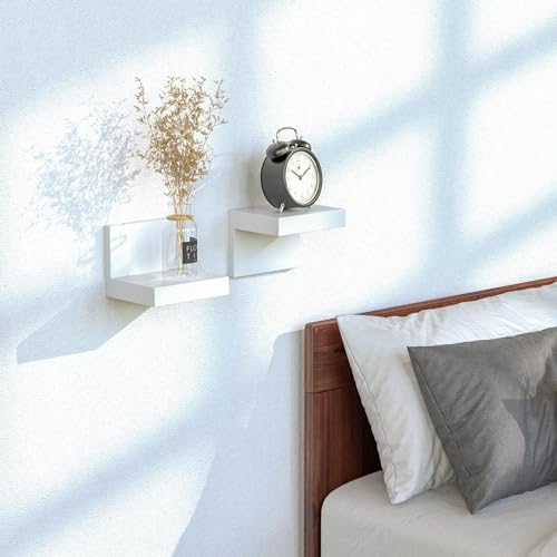RICHER HOUSE 3-Pack Small Floating Shelves for Wall, 4 Inch Plastic Display Ledges for Mini Decor, Compact Style Small Wall Shelf with 2 Types of Installation - color: White - 3 Pcs