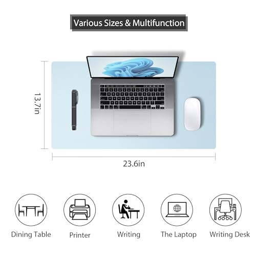 Leather Desk Pad Protector, Mouse Pad, Non-Slip Computer Mat for Desk, PU Leather Office Desk Mat for Home & Office, Waterproof Laptop Desk Blotter for Keyboard and Mouse, Baby Blue (13.7''X23.6'') - color: Baby Blue, size: 13.7''X23.6''