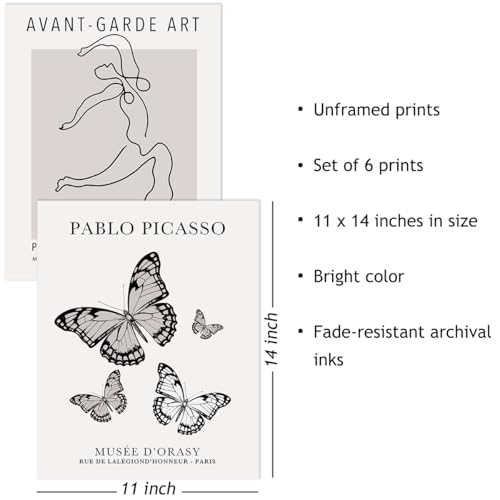 Crocothemis Abstract Matisse Wall Art Exhibition Posters, Vintage Art Boho Art Prints, Retro Room Decor for Aesthetic Bedroom Living room, Neutral grey wall art, Unframed, 11 x 14 Inch(Gray)-B06L - color: R Neutral grey, size: 11x14 in Unframed