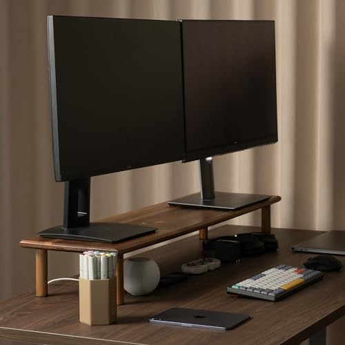 Dual Monitor Stand Riser Acacia Wood, Wooden Desk Monitor Riser for 2 Monitors Supports for Monitor, Printer, Heavy TV Riser up to 130 lbs - color: Acacia wood