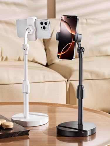 Phone Stand for Desk, Angle Height Adjustable Holder for Desk, Desktop Webcam Mount Compatible, Ergonomic Design, for Smartphone Devices, Office Desk Accessories (White)