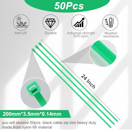 Shappy 24 Inch 50 Pcs Zip Ties Heavy Duty Strong Large Cable Wire Ties Zip Industrial Sturdy Wire, Awnings Tying Branches Bundling of Crops Fixed Water Pipes (Green) - color: Green, size: 24 inch