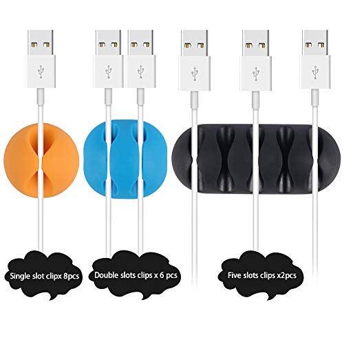 Shintop Cable Clips, 16 Pack Colorful Cord Holders Self Adhesive Cable Management Desk Wire Clips for All Your Computer, Electrical, Charging or Mouse Cord - color: Colorful, size: Multi-size