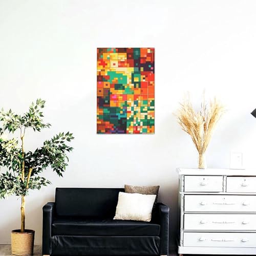 Pixel Art Pattern Wall Art Posters Modern Prints Painting Framed Pictures Artwork Decoration For Living Room Kitchen Bathroom Office Ready To Hang 12"X18" - size: 12"x18"