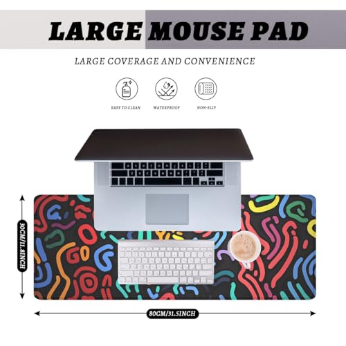 Abstract Gaming Mouse Pad Funny Colorful Lines Minimal Graffiti Art Extended Mousepad XXL Computer Laptop Keyboard Mouse Mat Big Aesthetic Desk Decor Pad 31.5x11.8 in - color: Abstract, size: 31.5L x 11.8W inches