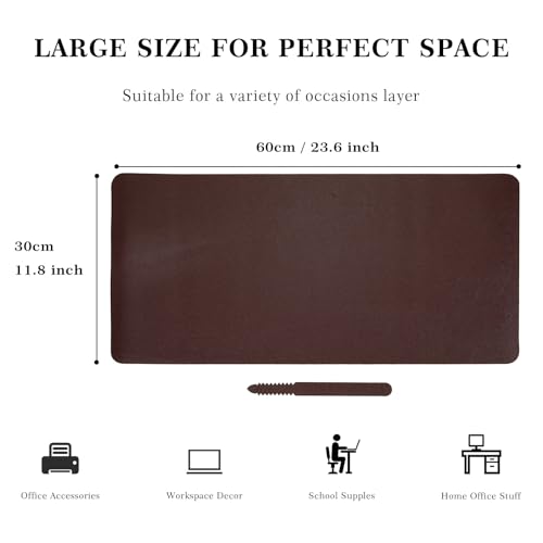 23.6" x 11.8" Non-Slip PU Leather Desk Pad Protector, Waterproof Mouse Pad Mat, Ultra Thin Laptop Writing Desk Blotter for Office and Home - color: Dark Brown