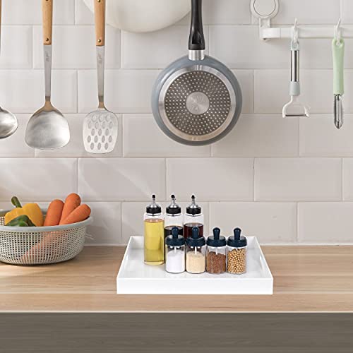 12x20 Inch Modern White Acrylic Ottoman Tray with Cutout Handles Serving Tray Organizer Tray Decorative Tray. for Living Room, Bedroom,Bathroom and Kitchen Countertop - color: White, size: 20" x 12" x 2"