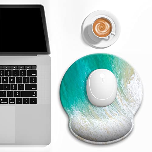 Ergonomic Mouse Pad with Wrist Support, Beach Style Memory Foam Wrist Rest Mouse Pads, Cute Computer Laptop Office Accessories Decor, Pain Relief Mousepad for Gaming Work Men Women, Green - color: Beach