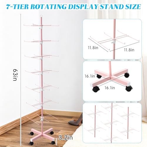 Ripeng 2 Pack 7-Tier Rotating Retail Display Stand, Adjustable Spinning Rack with Wheels for Jewelry Earrings Keychains Craft Shows Vendor Events, Pink - color: Pink, size: 7 Tier