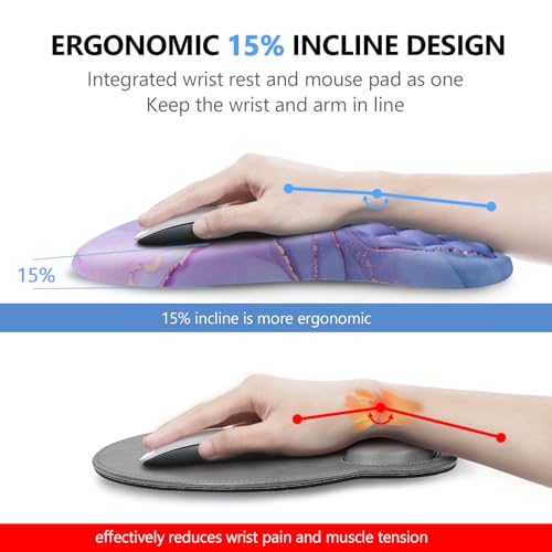 Mouse Pad Wrist Support, Laokiiy 2 in1 Keyboard Wrist Rest+ Ergonomic Mouse Pad, Non-Slip Wrist Rest for Computer Keyboard, Made Easy Typing & Relieve Wrist Pain(Blue Pink Marble) - color: Blue Pink Marble