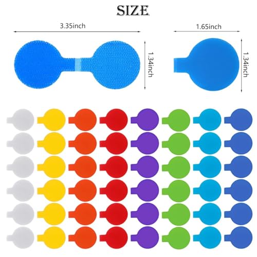 48 Pack- Cable Labels, Medium,Round Wire Labels with Reusable Hook, Multi-Color Write On Cord Tags for Wire Management and Identification (1.37×3.54 inch) - size: 48 PCS: Round